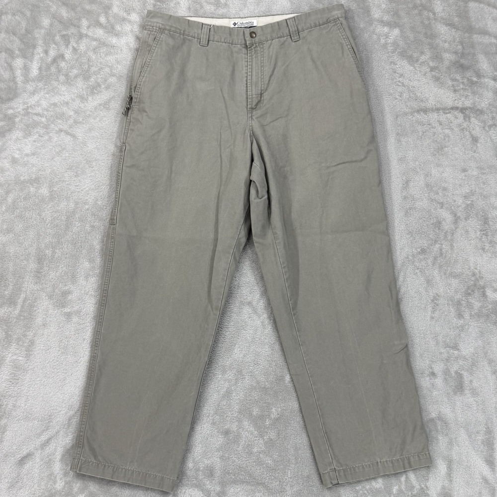 Columbia Pants Mens 36x30 Gray Canvas Carpenter Relaxed Workwear Zip Pocket